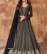Black embroidery sequins work georgette gown suit- free size stitched(size upto 42")