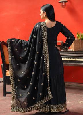 BLACK CHINON PARTY WEAR EMBROIDERY SUIT SET  5