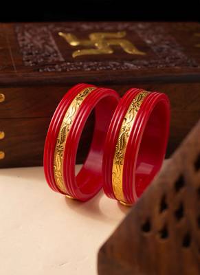 Set of 2 Ceremonial Red Gold Kundan Bangles 1
