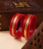 Set of 2 Ceremonial Red Gold Kundan Bangles