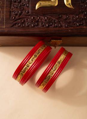 Set of 2 Ceremonial Red Gold Kundan Bangles 3