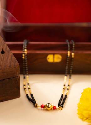 Mangalsutra with coral stone pendant and black & gold beaded chain 2