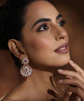 Red polki chandbali earrings 1