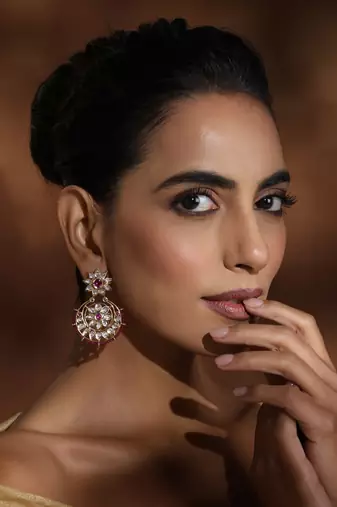 Red polki chandbali earrings