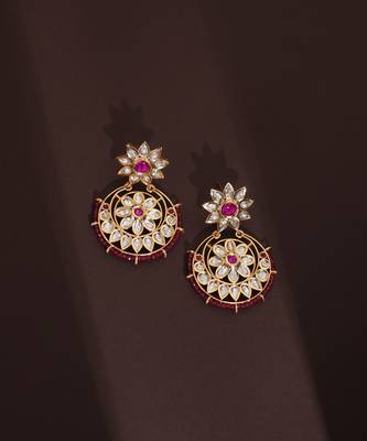 Red polki chandbali earrings 3