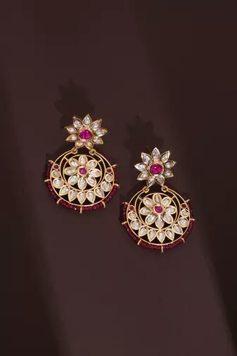 Red polki chandbali earrings