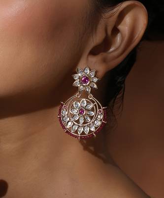 Red polki chandbali earrings 4