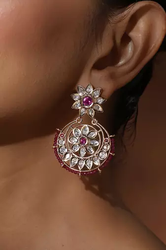 Red polki chandbali earrings