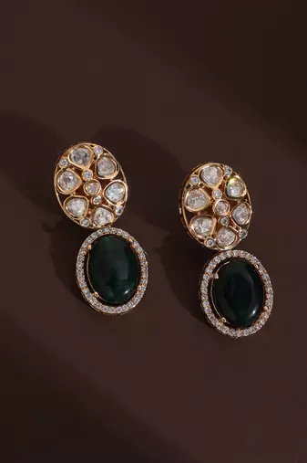 Green polki stud earrings