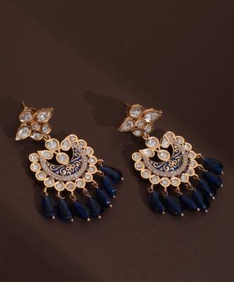 Blue polki chandbali earrings 1