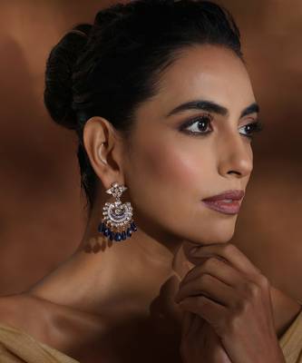 Blue polki chandbali earrings 2