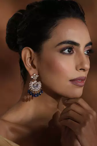 Blue polki chandbali earrings