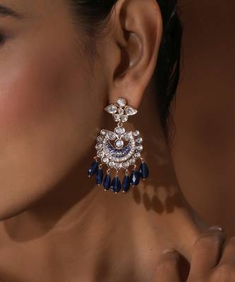 Blue polki chandbali earrings 3