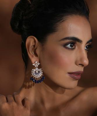 Blue polki chandbali earrings 4