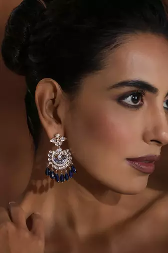 Blue polki chandbali earrings
