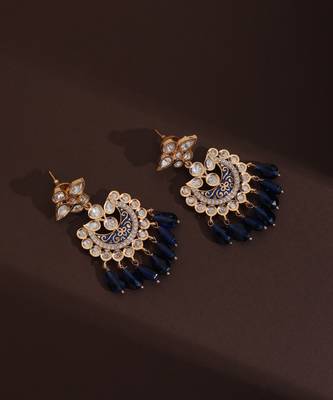 Blue polki chandbali earrings 5