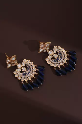 Blue polki chandbali earrings