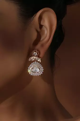 Rose gold polki stud earrings