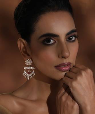 Red polki chandbali earrings 2