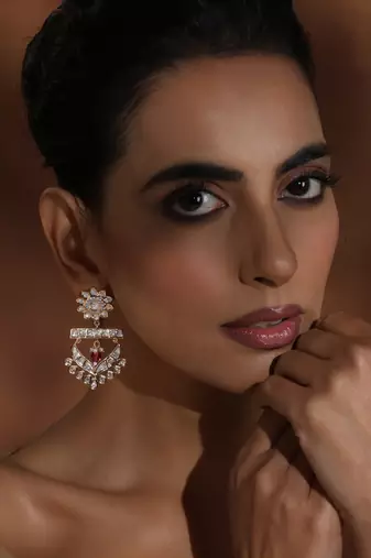 Red polki chandbali earrings
