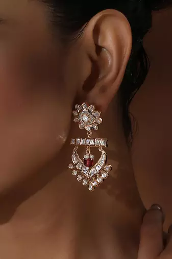 Red polki chandbali earrings