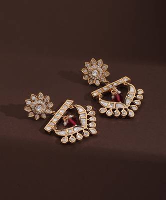 Red polki chandbali earrings 5