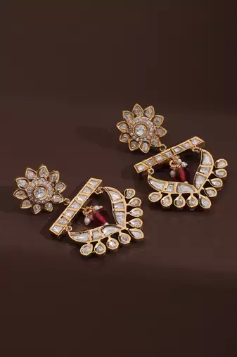 Red polki chandbali earrings