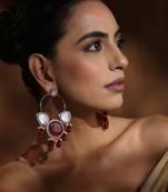 Red silver polki chandbali earrings