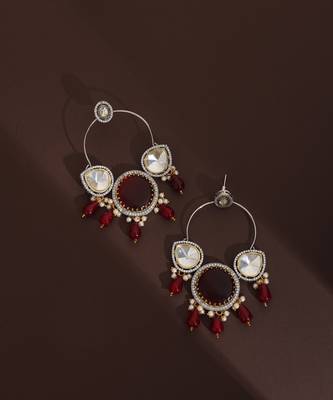 Red silver polki chandbali earrings 3