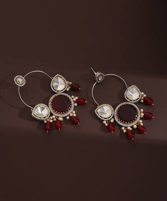 Red silver polki chandbali earrings 5