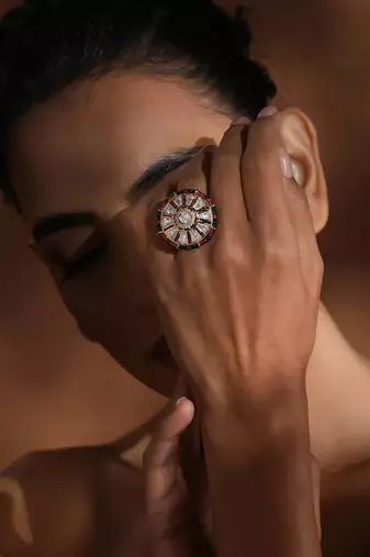 Multicolour polki ring