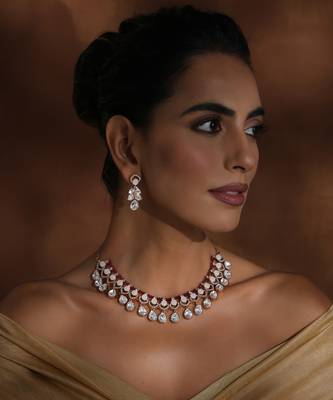 Red rose gold polki necklace set 1