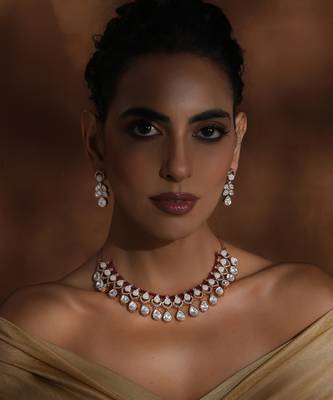Red rose gold polki necklace set 2