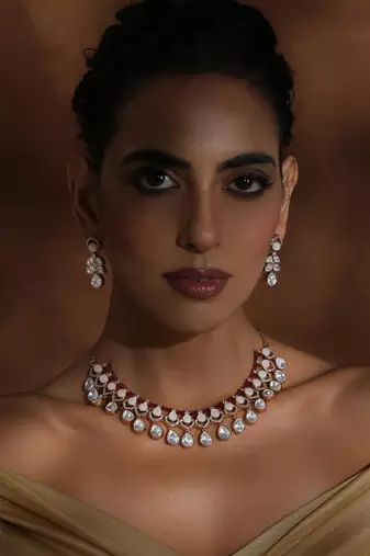 Red rose gold polki necklace set