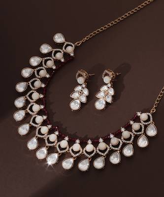 Red rose gold polki necklace set 3
