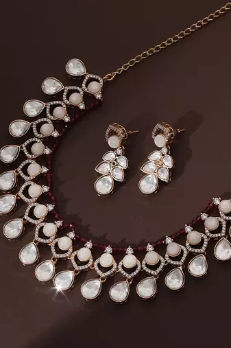 Red rose gold polki necklace set