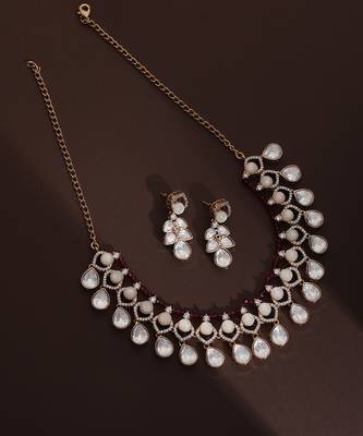 Red rose gold polki necklace set 5