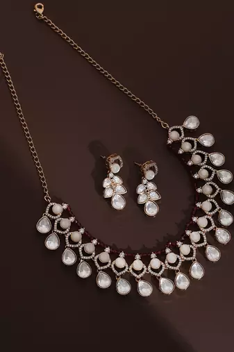 Red rose gold polki necklace set
