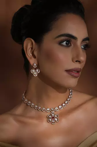 Red polki pendant necklace set