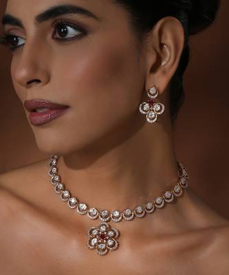 Red polki pendant necklace set 4