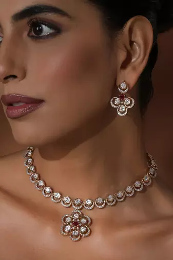 Red polki pendant necklace set