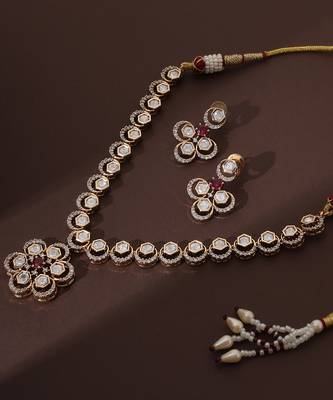 Red polki pendant necklace set 5