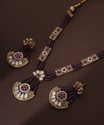 Lavender polki pendant necklace set 1