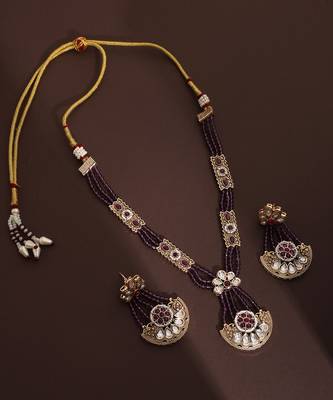 Lavender polki pendant necklace set 4