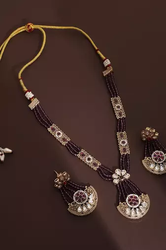 Lavender polki pendant necklace set