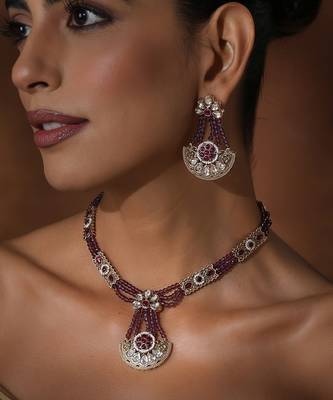 Lavender polki pendant necklace set 5