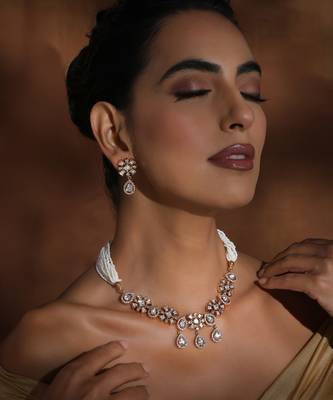 White rose gold polki necklace set 2