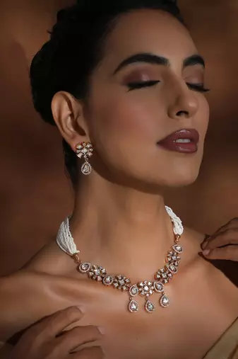 White rose gold polki necklace set