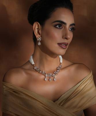 White rose gold polki necklace set 3