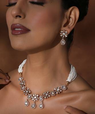 White rose gold polki necklace set 4